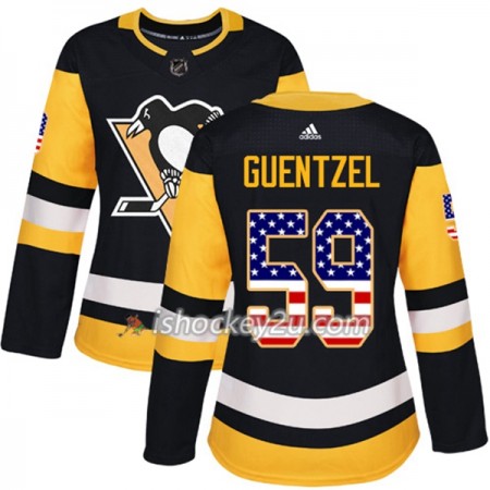 Dame NHL Pittsburgh Penguins Trøje Jake Guentzel 59 Adidas 2017-2018 Sort USA Flag Fashion Authentic